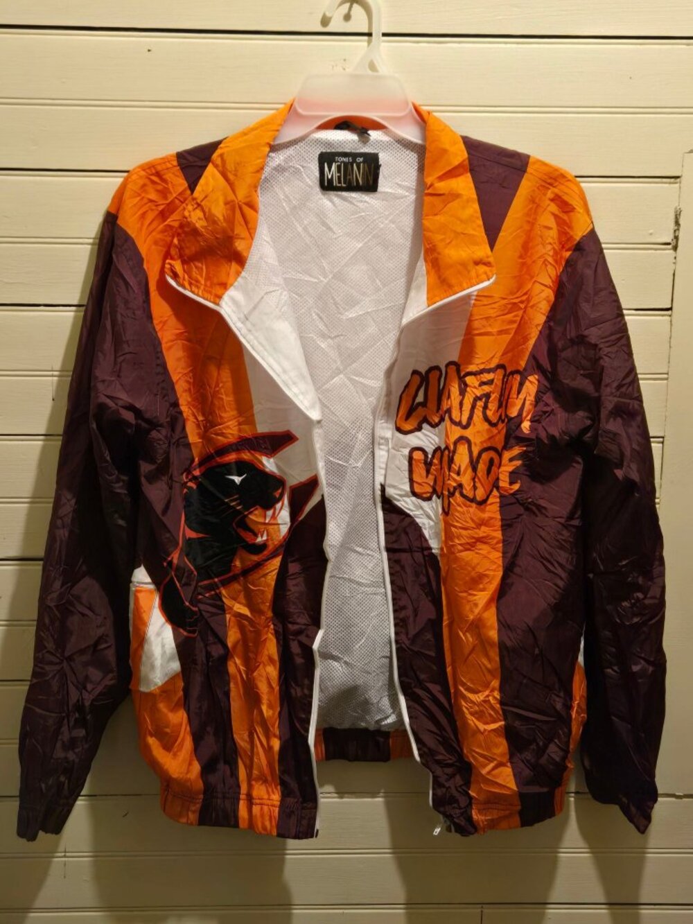 Tones of Melanin Windbreaker Jacket Mens L Retro Orange Purple White Shell